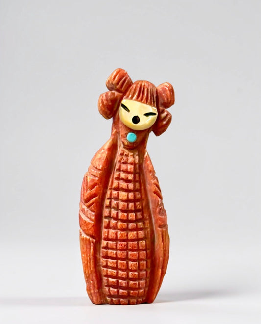 Double-sided Apple Coral Hopi Dancer and Corn Maiden by Kateri Quandelacy Sanchez