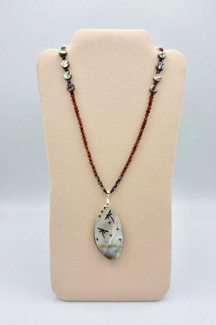 Black Lip Mother of Pearl Corn Maiden Necklace by Kateri Quandelacy Sanchez