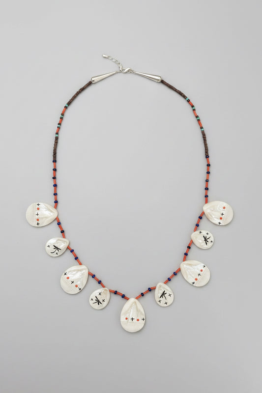 Mother of Pearl and Coral Corn Maiden Necklace by Kateri Quandelacy Sanchez