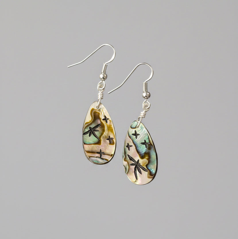 Teardrop Abalone Dragonfly Earrings by Kateri Quandelacy Sanchez