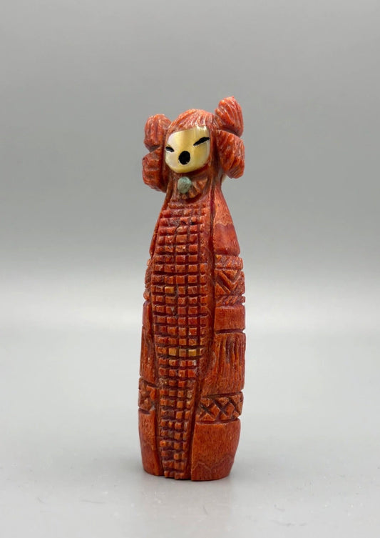 Double Sided Apple Coral Hopi Dancer and Corn Maiden by Kateri Quandelacy Sanchez
