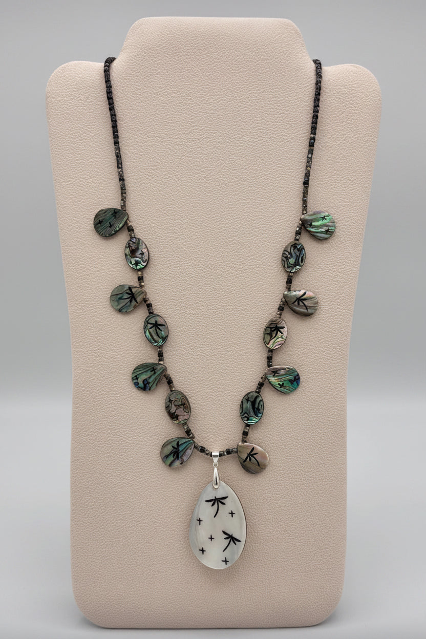 Abalone Corn Maiden and Dragonfly Necklace by Kateri Quandelacy Sanchez