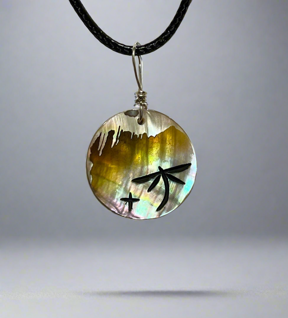 Gold Abalone Dragonfly Pendant by Kateri Quandelacy Sanchez