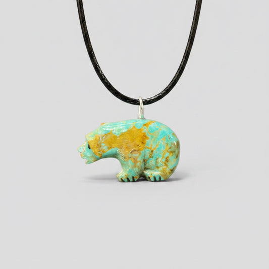 Kingman Turquoise Bear Pendant by Kateri Quandelacy Sanchez