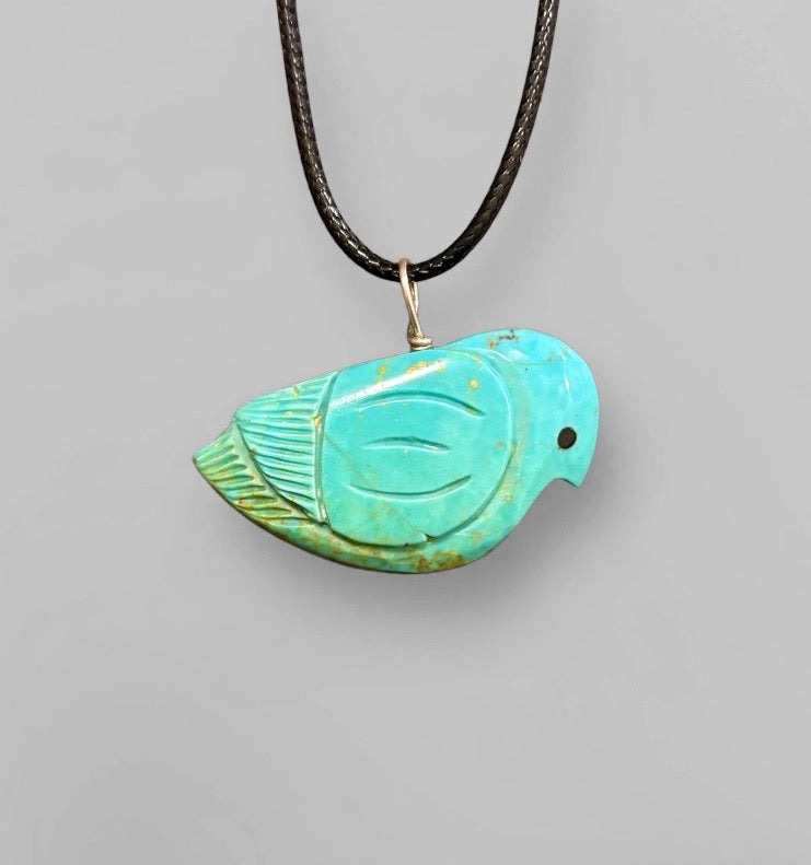 Elisa Turquoise Songbird Pendant by Kateri Quandelacy Sanchez