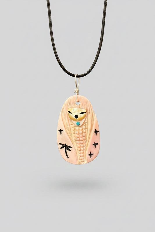 Pink Conch Shell Corn Maiden Pendant by Kateri Quandelacy Sanchez