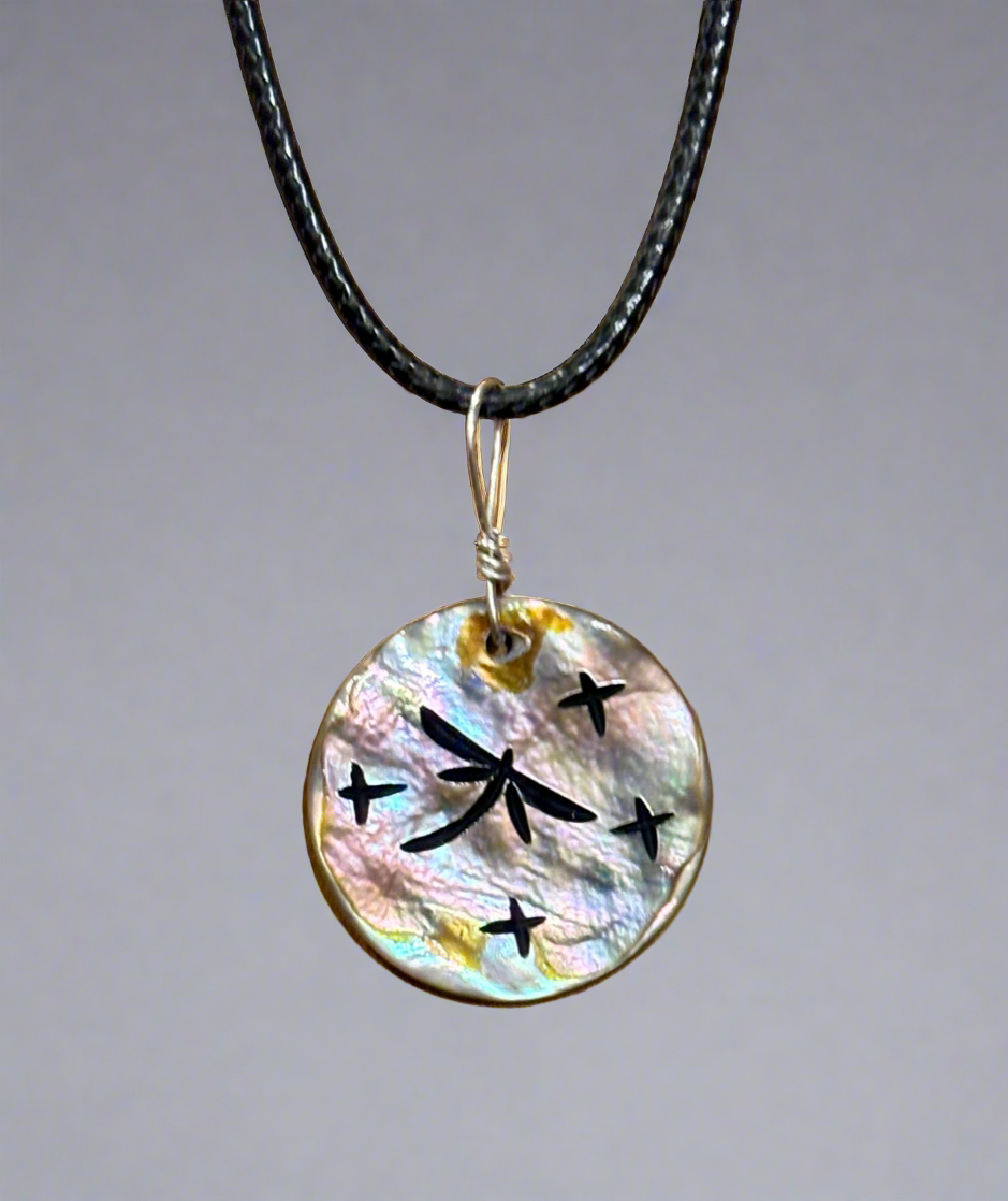 Abalone Dragonfly Pendant by Kateri Quandelacy Sanchez