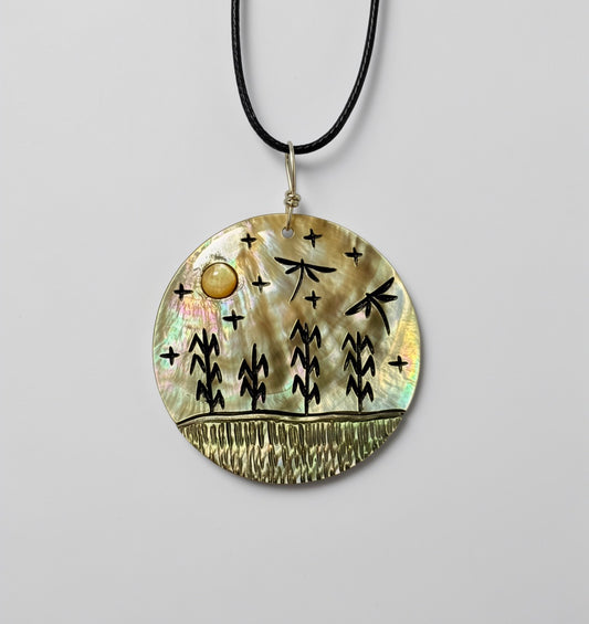 Black Lip Mother of Pearl Harvest Pendant by Kateri Quandelacy Sanchez