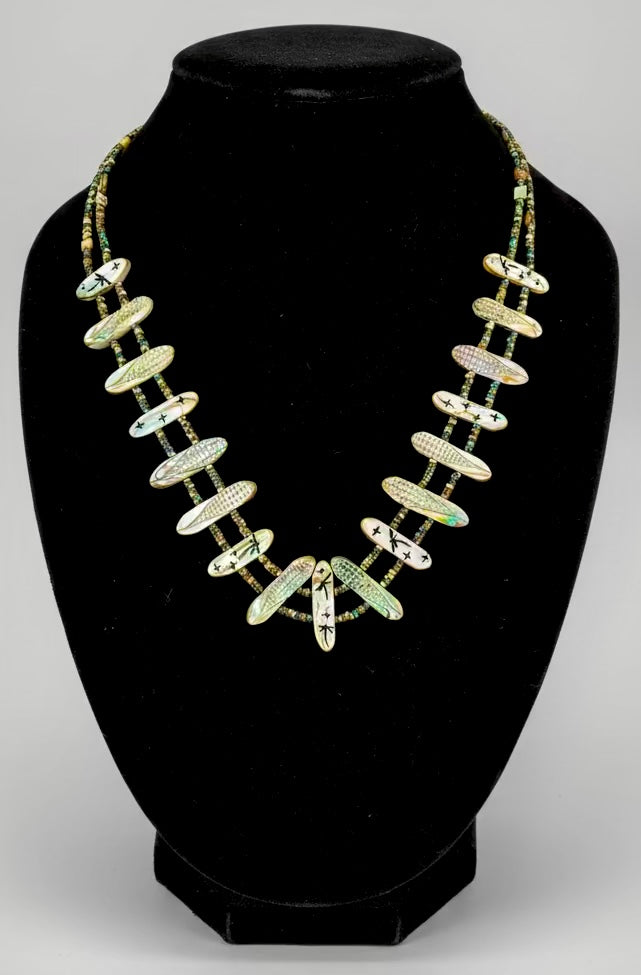Abalone Corn and Dragonfly Necklace by Kateri Quandelacy Sanchez (Zuni)
