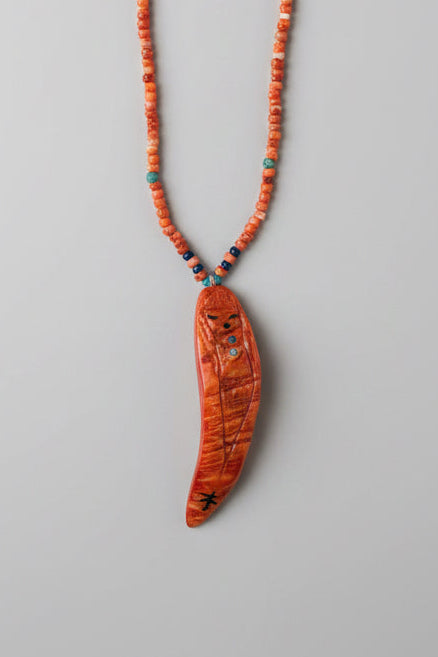 Orange Spiny Oyster Corn Maiden Necklace by Sandra Quandelacy