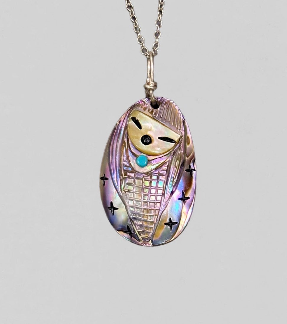 Abalone and Clam Shell Corn Maiden Pendant by Kateri Quandelacy Sanchez
