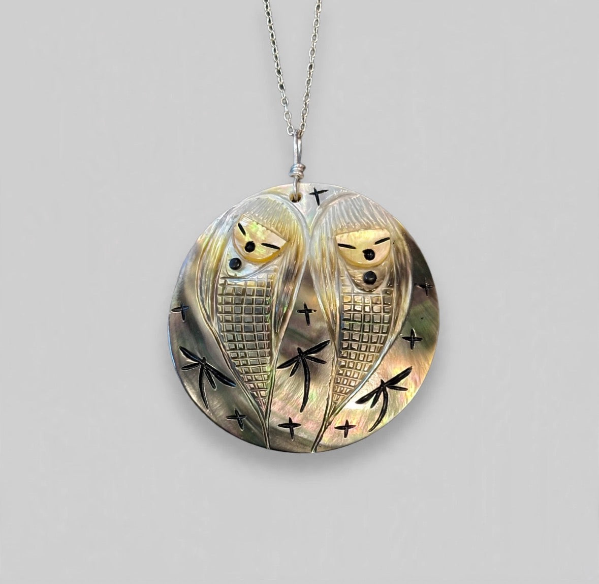 Black Lip Mother of Pearl Corn Maiden Pendant by Kateri Quandelacy Sanchez