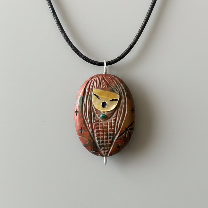 Red Creek Jasper Corn Maiden Pendant by Kateri Quandelacy Sanchez