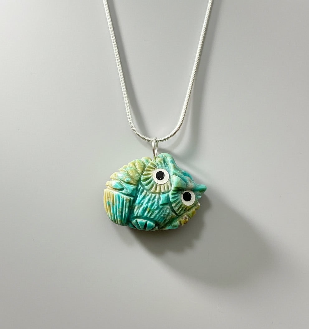 Campo Frio Turquoise Owl Pendant by Kateri Quandelacy Sanchez