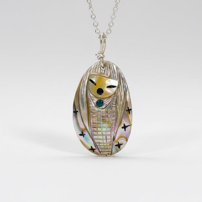 Abalone and Clam Shell Corn Maiden Pendant by Kateri Quandelacy Sanchez