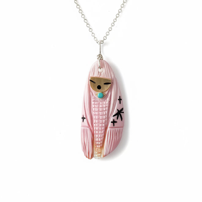 Pink Conch Shell Corn Maiden Pendant by Kateri Quandelacy Sanchez
