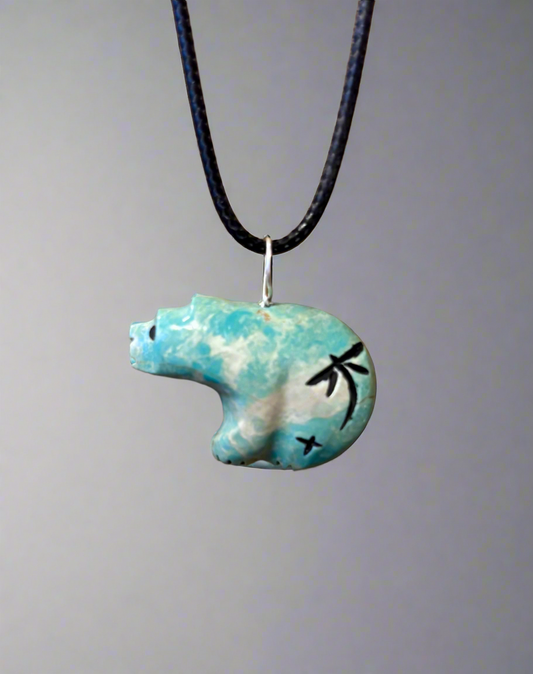 Kingman Turquoise Bear Pendant by Kateri Quandelacy Sanchez