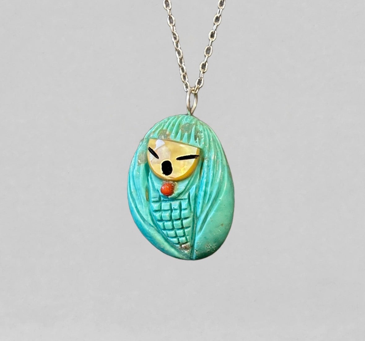 Elisa Turquoise Corn Maiden Pendant by Kateri Quandelacy Sanchez