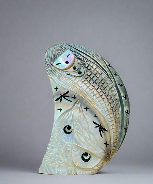 Black Lip Shell Corn Maiden and Owl by Kateri Quandelacy Sanchez