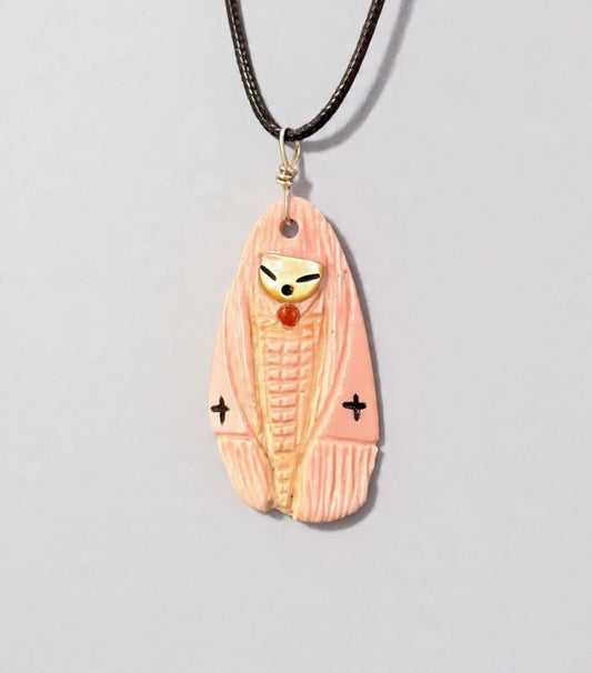 Pink Conch Shell Corn Maiden Pendant by Kateri Quandelacy Sanchez