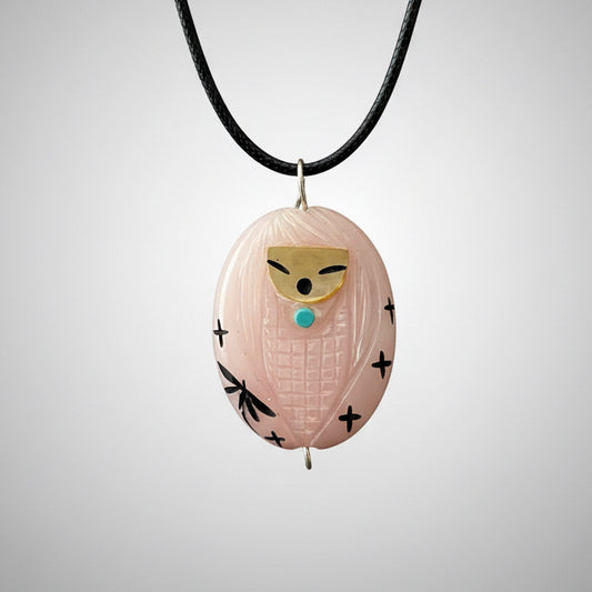 Pink Calcite Corn Maiden Pendant by Kateri Quandelacy Sanchez