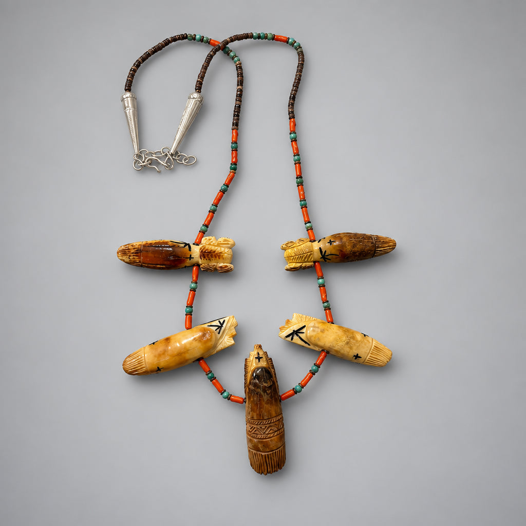 Fossilized Ivory (walrus teeth) Harvest and Hopi Maiden Necklace by Kateri Quandelacy Sanchez