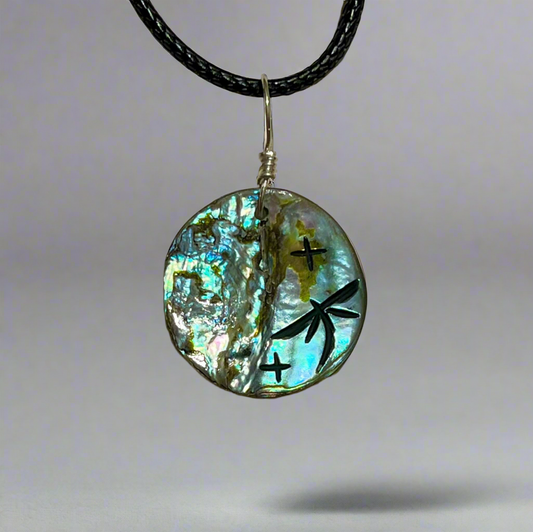 Green Abalone Dragonfly Pendant by Kateri Quandelacy Sanchez