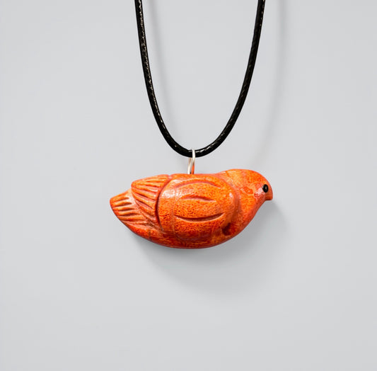 Apple Coral Songbird Pendant by Kateri Quandelacy Sanchez