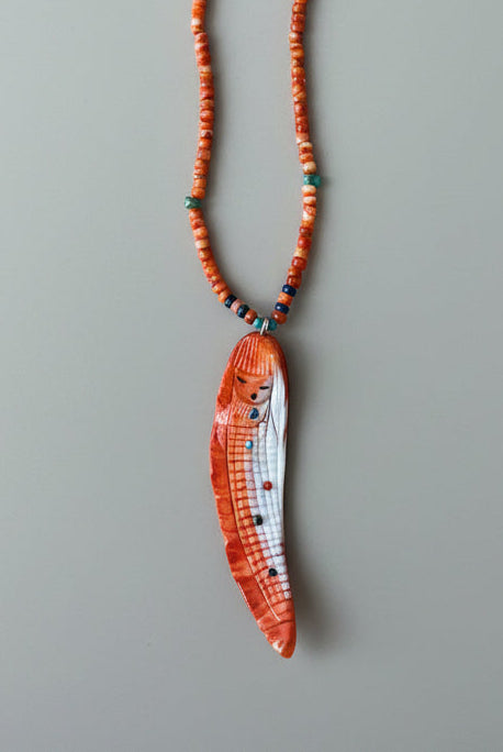 Orange Spiny Oyster Corn Maiden Necklace by Sandra Quandelacy