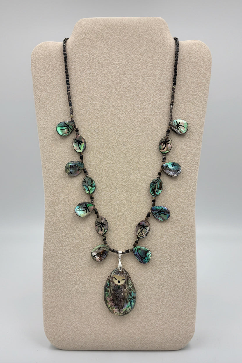 Abalone Corn Maiden and Dragonfly Necklace by Kateri Quandelacy Sanchez