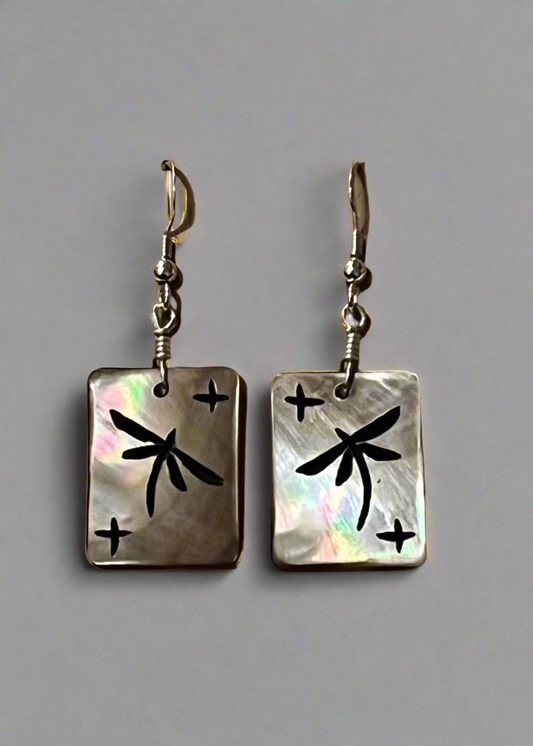 Black Lip Shell Dragonfly Earrings by Kateri Quandelacy Sanchez