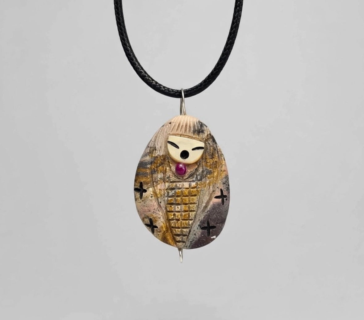 Porcelain Jasper Corn Maiden Pendant by Kateri Quandelacy Sanchez