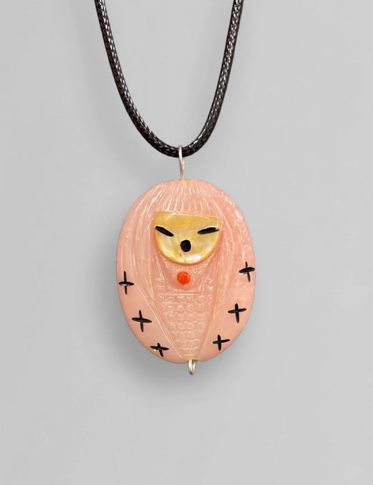 Pink Calcite Corn Maiden Pendant by Kateri Quandelacy Sanchez