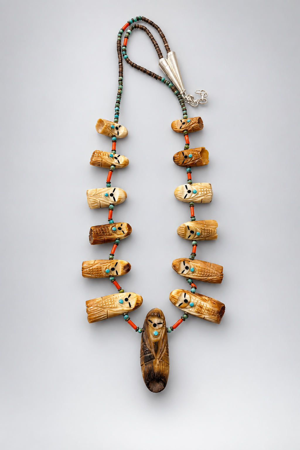 Reversible Fossilized Ivory (walrus teeth) Corn Maiden Necklace by Kateri Quandelacy Sanchez