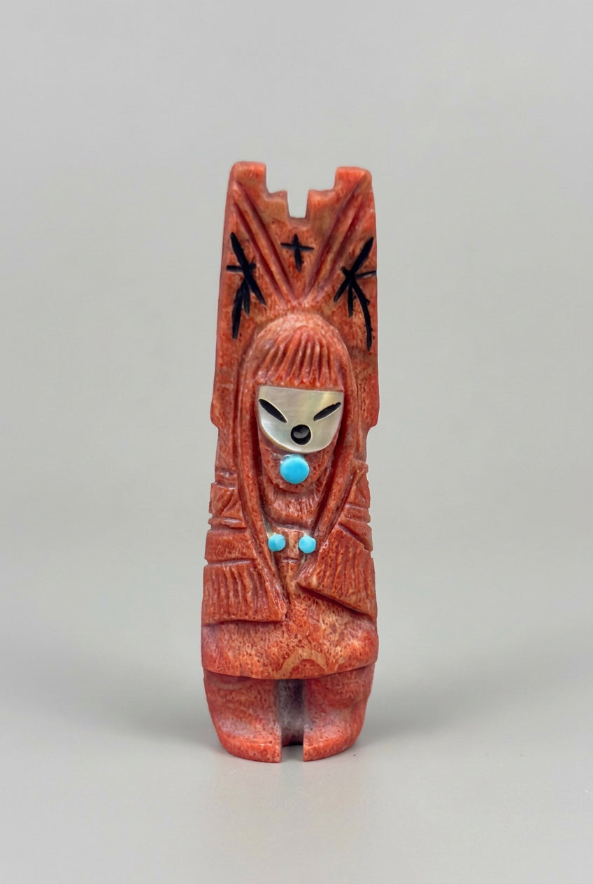 Reversible Apple Coral Harvest Dancer and Corn Maiden by Kateri Quandelacy Sanchez