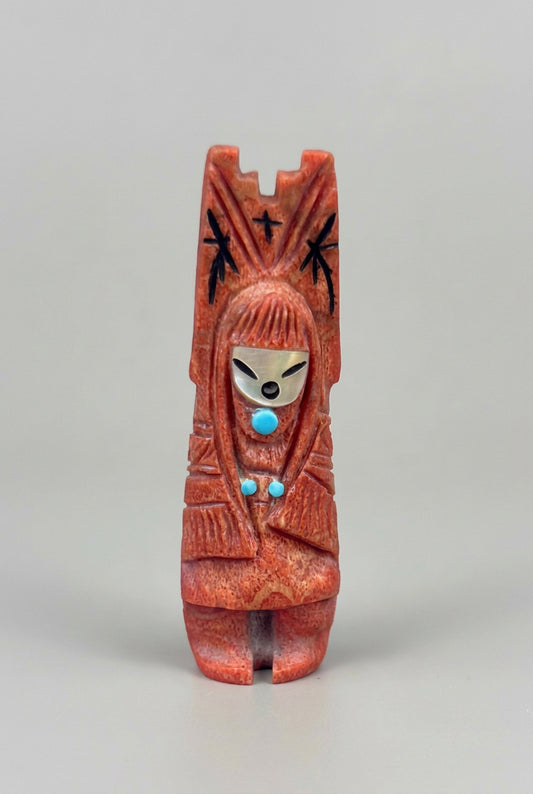 Reversible Apple Coral Harvest Dancer and Corn Maiden by Kateri Quandelacy Sanchez