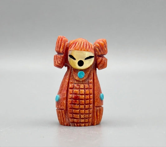 Apple Coral Hopi Corn Maiden Pendant by Kateri Quandelacy Sanchez