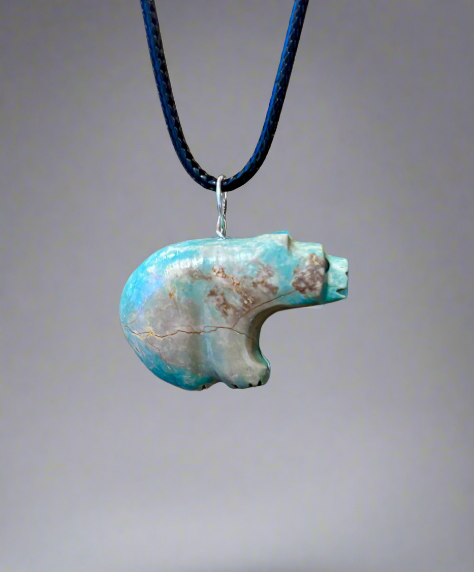 Kingman Turquoise Bear Pendant by Kateri Quandelacy Sanchez
