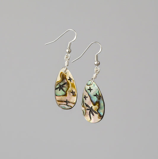 Teardrop Abalone Dragonfly Earrings by Kateri Quandelacy Sanchez (Zuni)