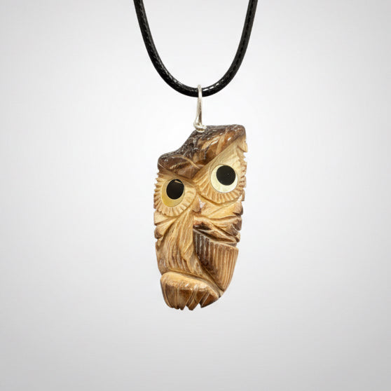 Fossilized Ivory Owl Pendant by Kateri Quandelacy Sanchez
