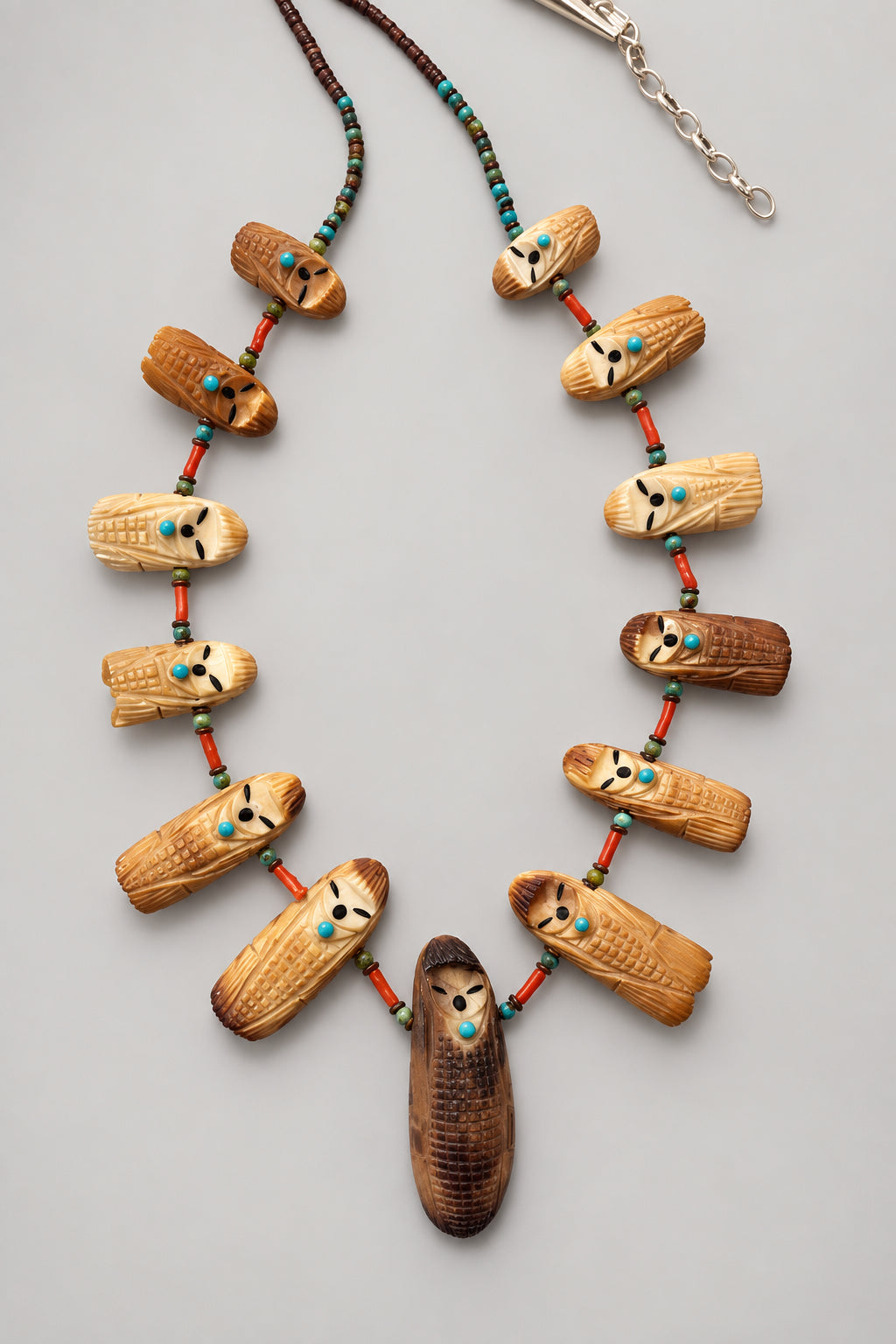 Reversible Fossilized Ivory (walrus teeth) Corn Maiden Necklace by Kateri Quandelacy Sanchez