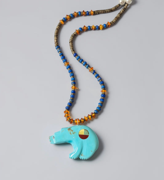Nacozari Turquoise Bear Necklace by Kateri Quandelacy Sanchez