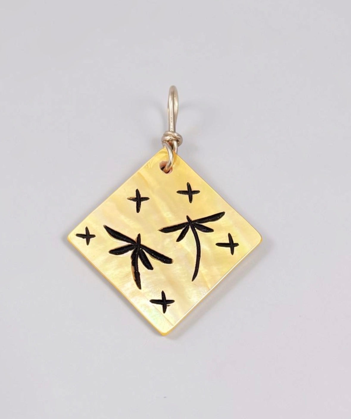 Gold Lip Mother of Pearl Dragonfly Pendant by Kateri Quandelacy Sanchez