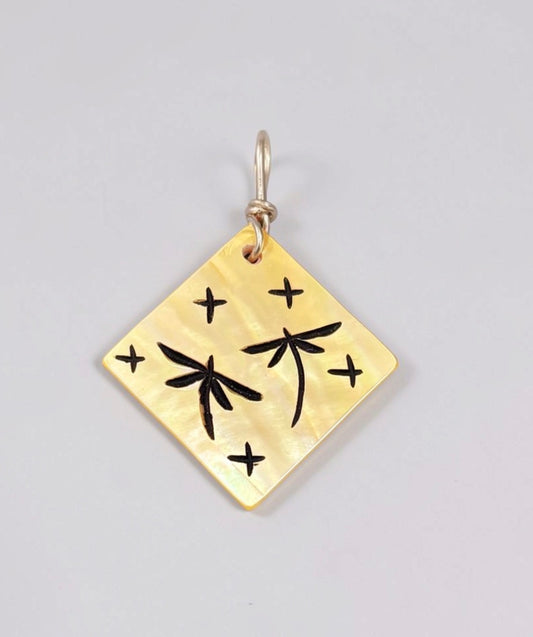 Gold Lip Mother of Pearl Dragonfly Pendant by Kateri Quandelacy Sanchez