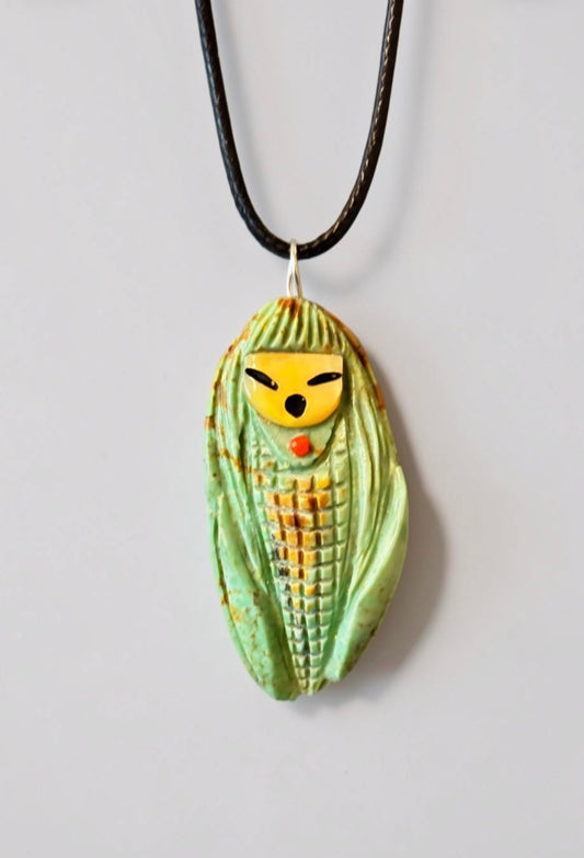 Campo Frio Turquoise Corn Maiden and Corn Pendant by Kateri Quandelacy Sanchez
