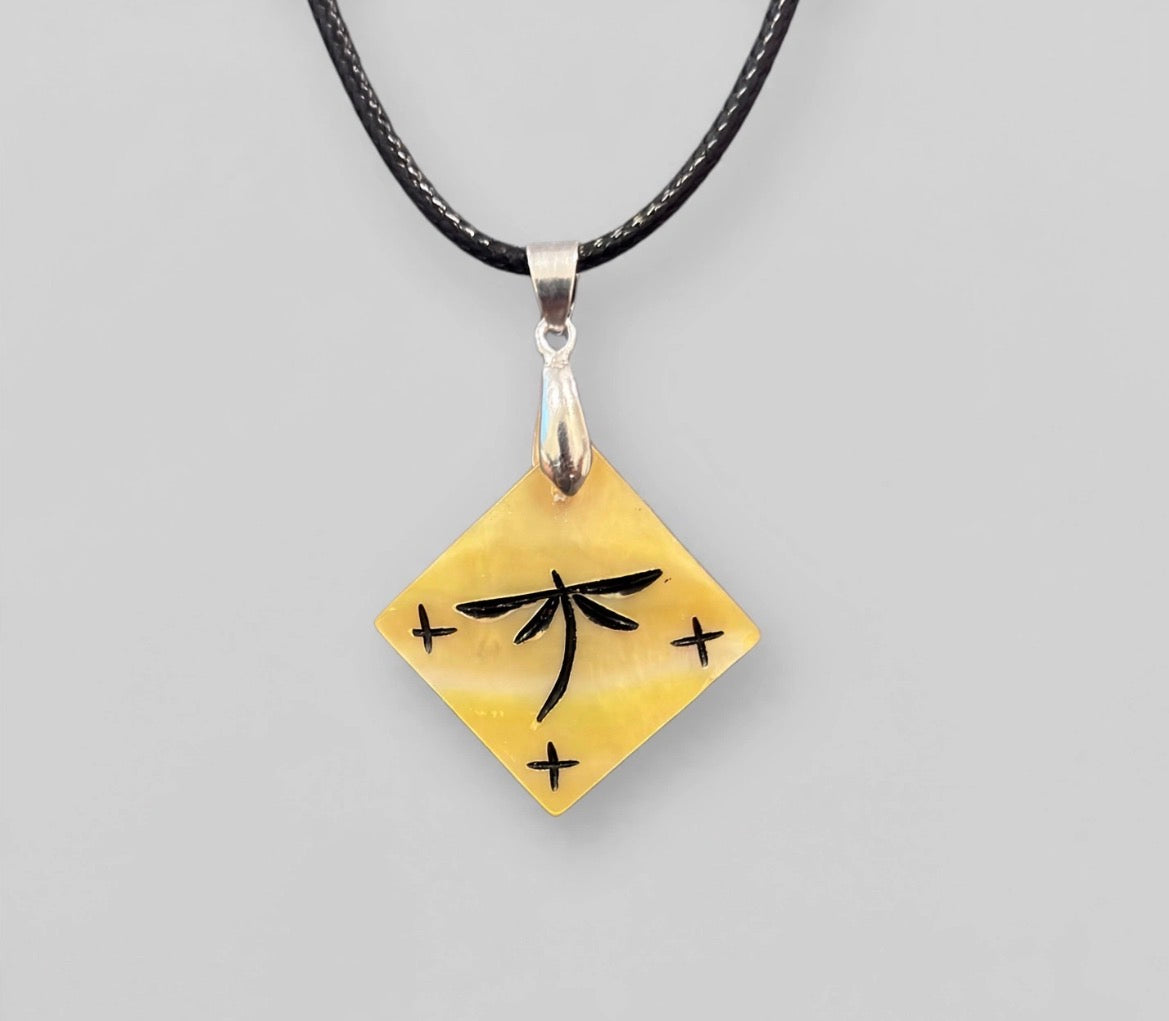 Gold Lip Mother of Pearl Dragonfly Pendant by Kateri Quandelacy Sanchez