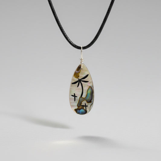 Teardrop Abalone Dragonfly Pendant by Kateri Quandelacy Sanchez