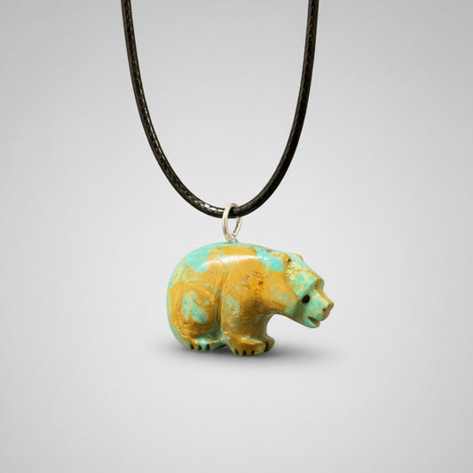 Kingman Turquoise Bear Pendant by Kateri Quandelacy Sanchez