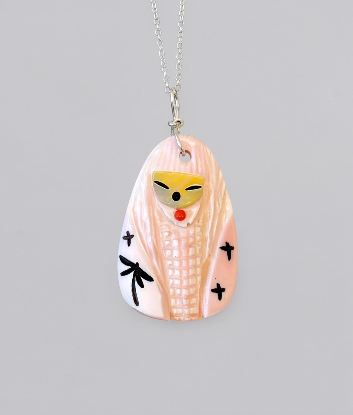 Pink Conch Shell Corn Maiden Pendant by Kateri Quandelacy Sanchez