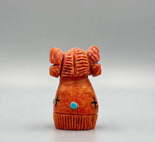 Apple Coral Hopi Corn Maiden Pendant by Kateri Quandelacy Sanchez